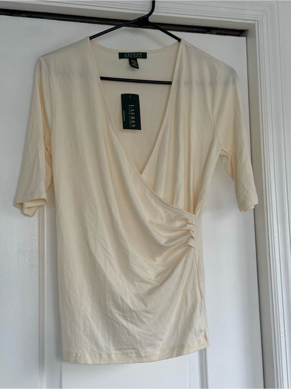 Lauren Ralph Lauren Cream Wrap-Style Surplice Women's Top